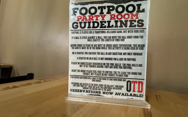 Footpool party room guidelines sign at On The Dunes Sports in Commerce Township